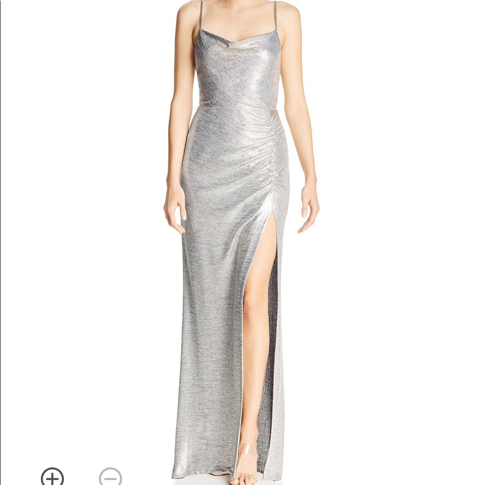 Avery G Metallic Drape Neck Gown. Worn once!